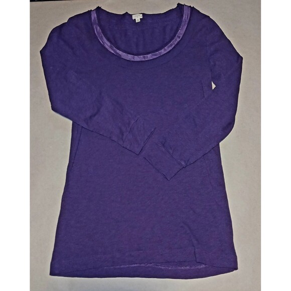 J. Crew Womens 100%Cotton Purple Top Sz Small Long-Sleeve Silky Scoop Neckline - Picture 2 of 4